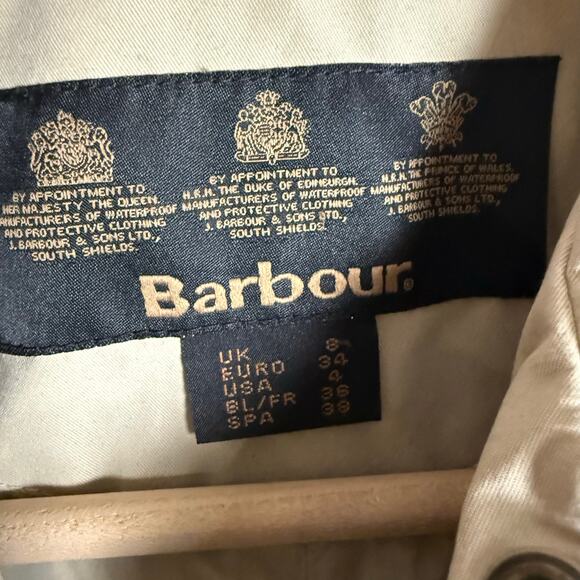 Barbour Tan Single Breasted Snap Front Zip Pocket Collared Travel Jacket Size 4 - Picture 10 of 11